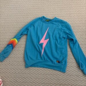 Aviator Nation Blue Sweatshirt with Pink Lightning Bolt